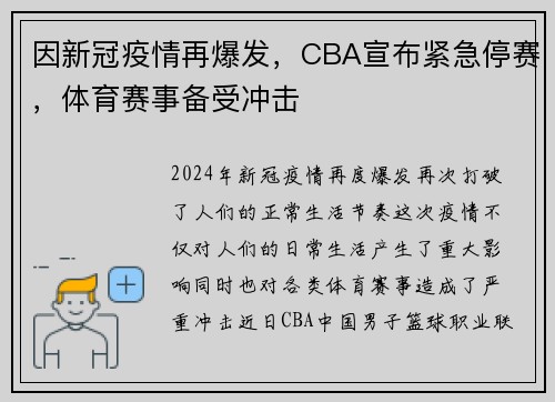 因新冠疫情再爆发,CBA宣布紧急停赛,体育赛事备受冲击
